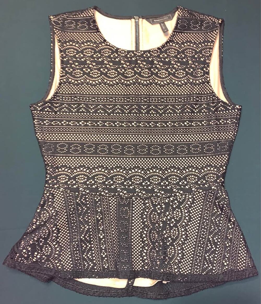 BCBGMAXAZRIA Black Lace Peplum Top Size M